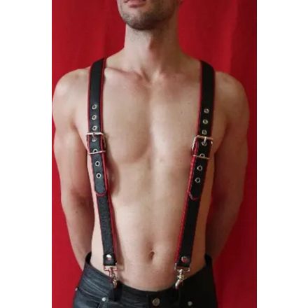 Leather Suspender, soft Leather ,red Piping